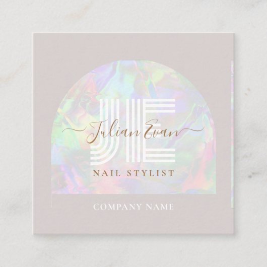 Elegante Beige Holografische Schoonheid Vierkante Visitekaartje (Voorkant)