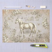 Elegante Beige Horse Floral Toile Kraft Tissuepapier (Craft)