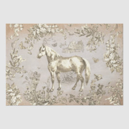 Elegante Beige Horse Floral Toile Kraft Tissuepapier