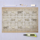 Elegante Beige Horse Floral Toile Kraft Tissuepapier (Craft)