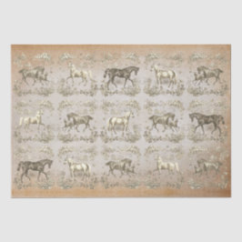 Elegante Beige Horse Floral Toile Kraft Tissuepapier
