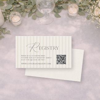 Elegante Beige Huwelijksregisterkaart met QR-code Informatiekaartje