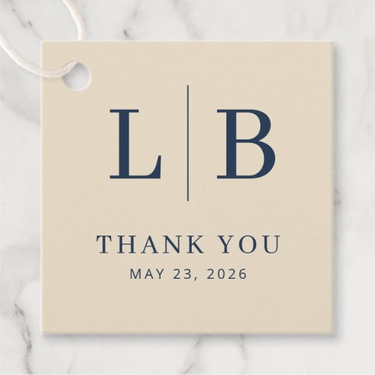 Elegante Beige Initiaal Scheidingsteken Bedankjes Labels (Voorkant)