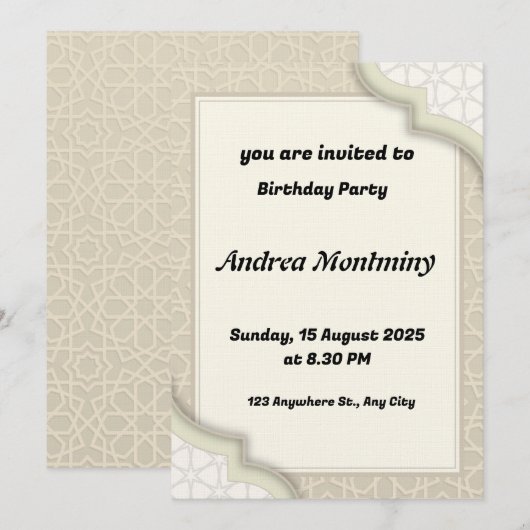 Elegante Beige Islamitische geometrische patroon v Kaart (Voorkant / Achterkant)