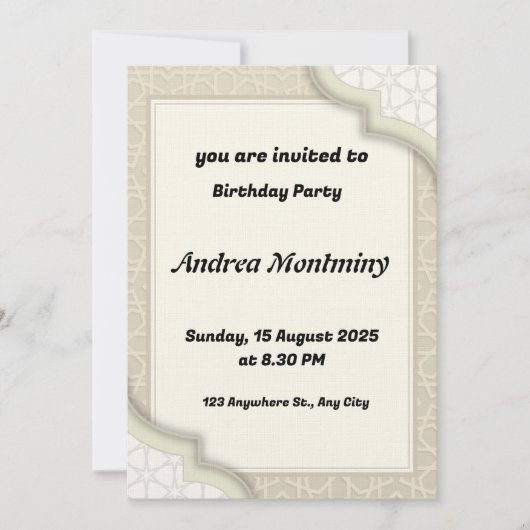 Elegante Beige Islamitische geometrische patroon v Kaart (Voorkant)