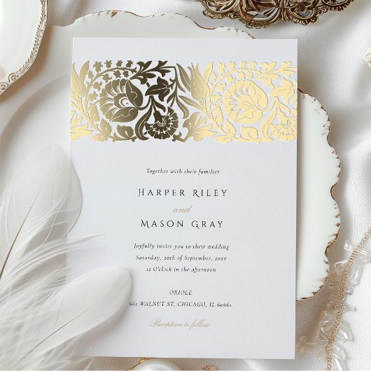 Elegante Beige Ivoor Bloemen Huwelijk Folie Uitnodiging