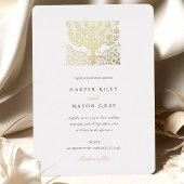 Elegante Beige Ivoren Boom Liefde Trouwen Folie Uitnodiging