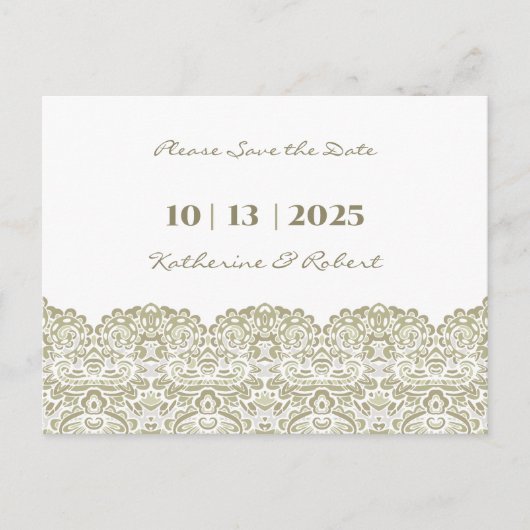 Elegante beige kant Save the Date Briefkaart (Voorkant)