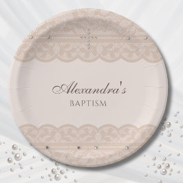 Elegante Beige Kruis Doop Christelijke Doop Papieren Bordje