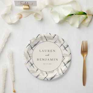 Elegante Beige Kwaststreek Cirkel Papieren Bordje