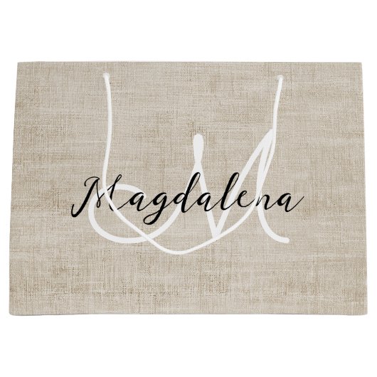 Elegante beige linnen textuur groot cadeauzakje (Voorkant)