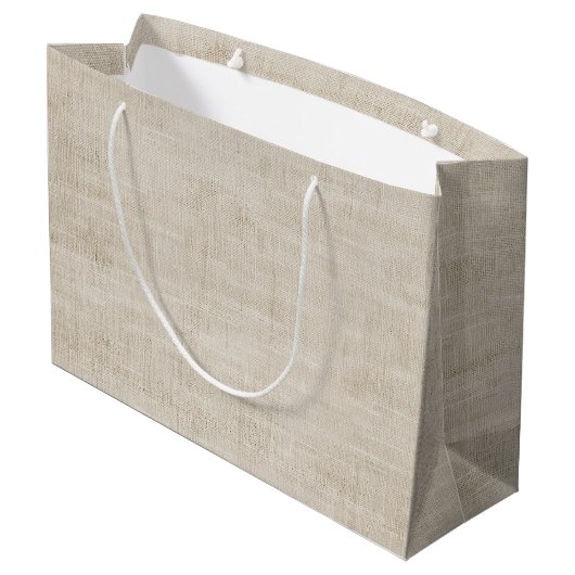 Elegante beige linnen textuur groot cadeauzakje (Achterkant Gekanteld)