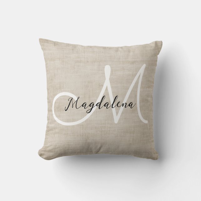 Elegante beige linnen textuur kussen (Voorkant)
