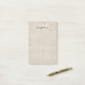 Elegante beige linnen textuur post-it® notes (Op bureau)