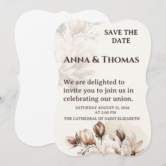 Elegante Beige Magnolia Bewaar de datum Kaart (Voorkant / Achterkant)