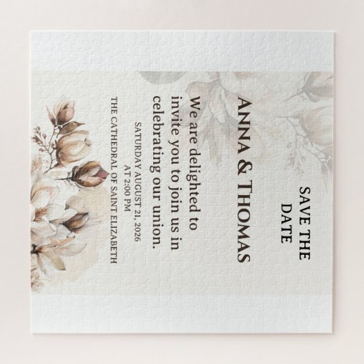 Elegante Beige Magnolia Bewaar de datum Kaart Legpuzzel (Horizontaal)