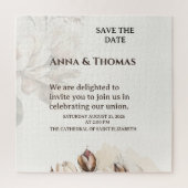 Elegante Beige Magnolia Bewaar de datum Kaart Legpuzzel (Verticaal)