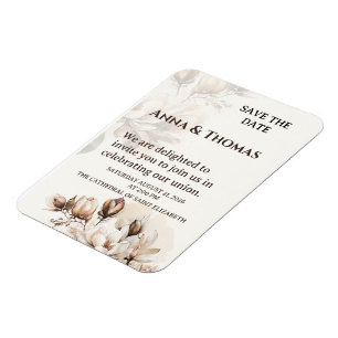 Elegante Beige Magnolia Bewaar de datum Kaart Magneet