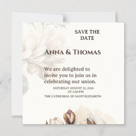 Elegante Beige Magnolia Bewaar de datum Kaart Magnetische Uitnodiging