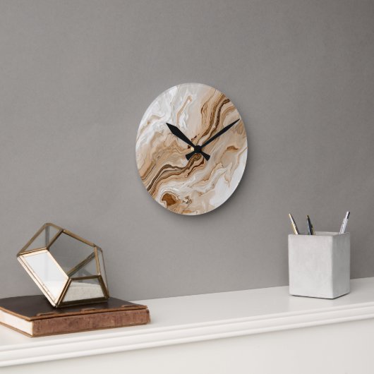 Elegante Beige Marmer Abstracte Kunst Ronde Klok (Kantoor)