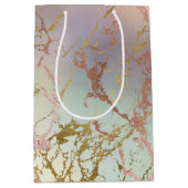 Elegante Beige Marmer | Mint Salie Groene Roze Gou Medium Cadeauzakje (Voorkant)