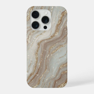 Elegante Beige Marmeren Achtergrond Met Gouden Gli iPhone 15 Pro Case