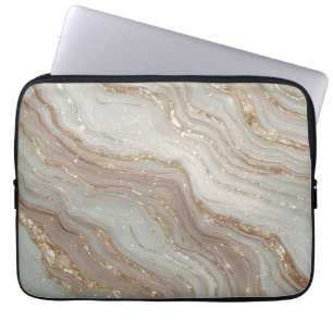Elegante Beige Marmeren Achtergrond Met Gouden Gli Laptop Sleeve
