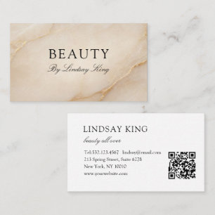 Elegante Beige Marmeren QR Code Zakelijke Kaart Afsprakenkaartje