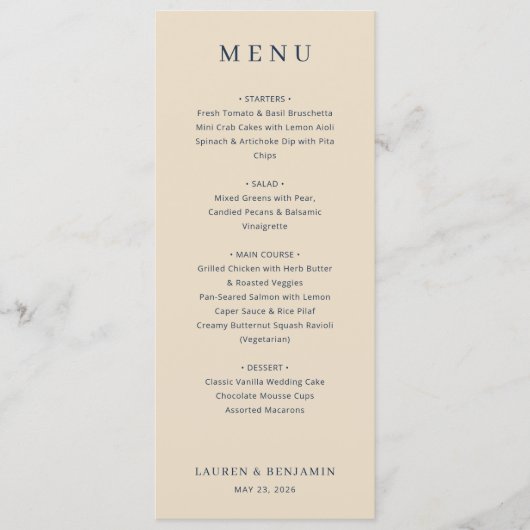 Elegante Beige Menutemplate Menu (Voorkant)