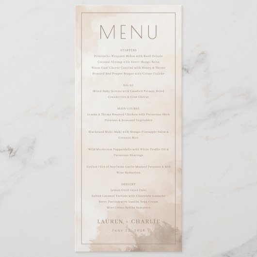 Elegante Beige Menutemplate Menu (Voorkant)