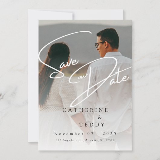 Elegante Beige Minimalistische Foto Save the Date  (Voorkant)