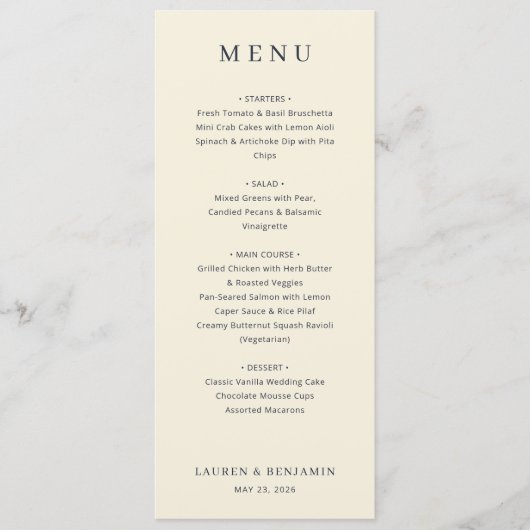 Elegante Beige Minimalistische Menu (Voorkant)