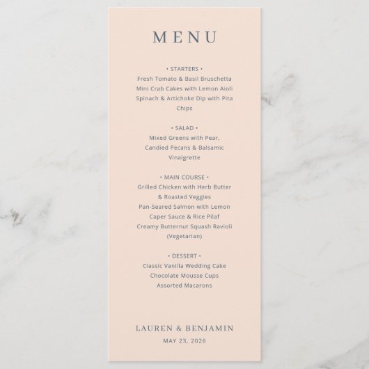 Elegante Beige Minimalistische Menu (Voorkant)