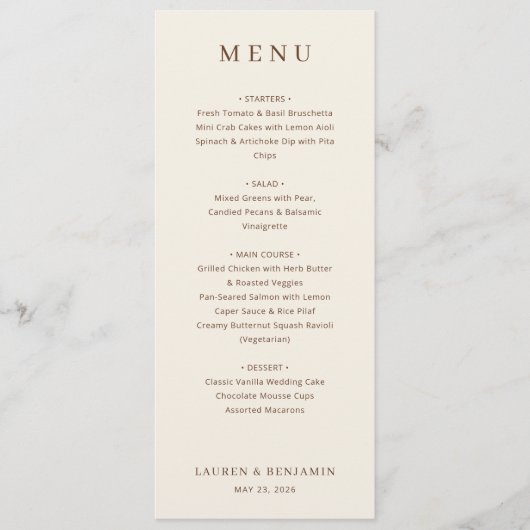 Elegante Beige Minimalistische Menu (Voorkant)
