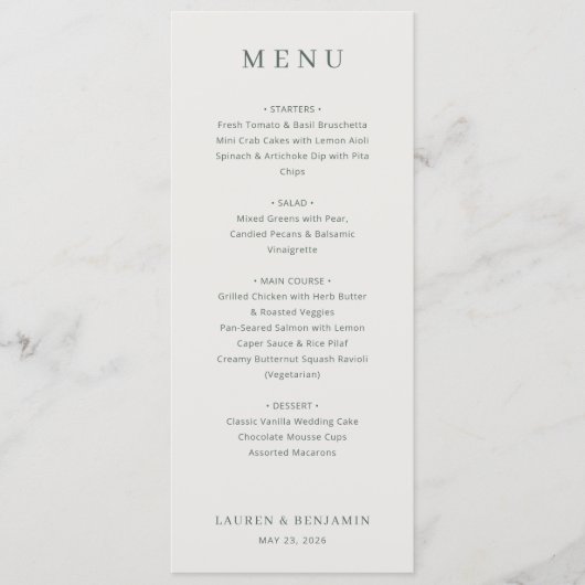 Elegante Beige Minimalistische Trouwmenu Menu (Voorkant)