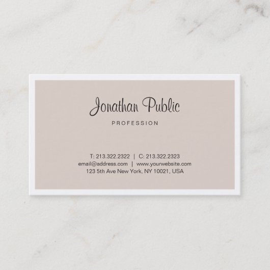Elegante Beige Modern Chic Clean Plain Professiona Visitekaartje (Voorkant)