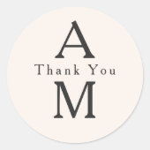 Elegante beige, moderne initialen, bruiloft dank u ronde sticker (Voorkant)