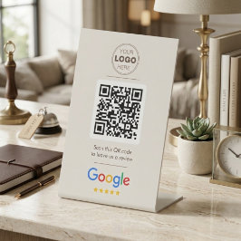 Elegante Beige Neutrale Beoordeling QR-code Reclamebord Met Voetstuk