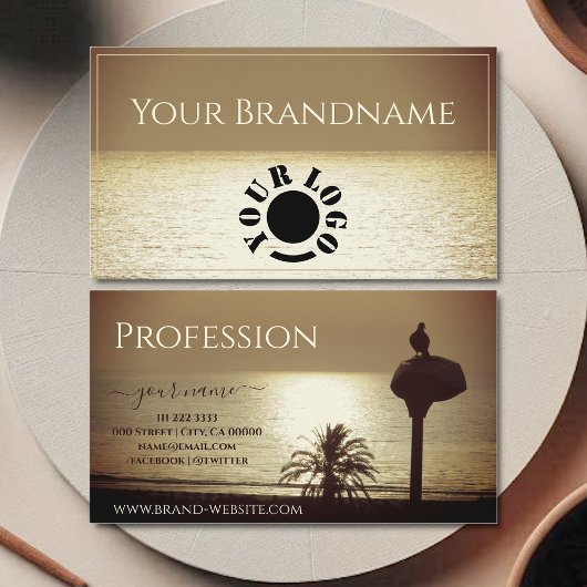 Elegante Beige Oceaan Lichtbruin Sunset Custom Log Visitekaartje