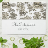 Elegante Beige Paarden Toile rustieke boerderij Theedoek (Gevouwen)