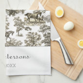 Elegante Beige Paarden Toile rustieke boerderij Theedoek (Quarter Fold)