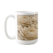 Elegante Beige Papiergesneden Bloem Landschap Mok