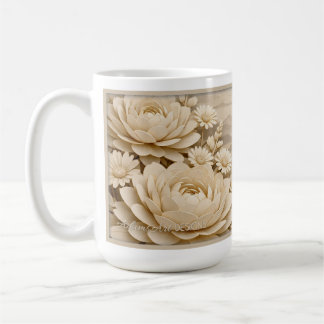 Elegante Beige Papiergesneden Bloem Landschap Mok