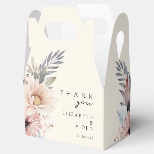 Elegante, Beige & Pastel Boho Trouwdoos Bedankdoosjes (Geopend)