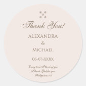 Elegante Beige Pearl Christelijke bruiloft Bedankt Ronde Sticker (Voorkant)