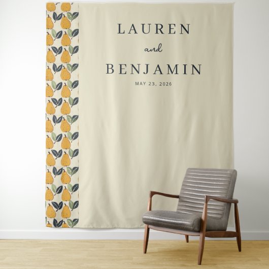 Elegante Beige Pruim Illustratie Wandkleed (In situ)