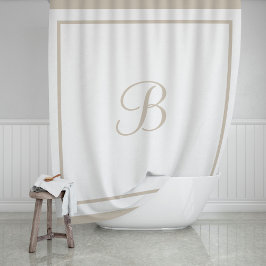 Elegante Beige Rand Schrift Monogram Douchegordijn