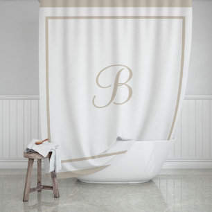 Elegante Beige Rand Schrift Monogram Douchegordijn
