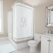 Elegante Beige Rand Schrift Monogram Douchegordijn (In situ)