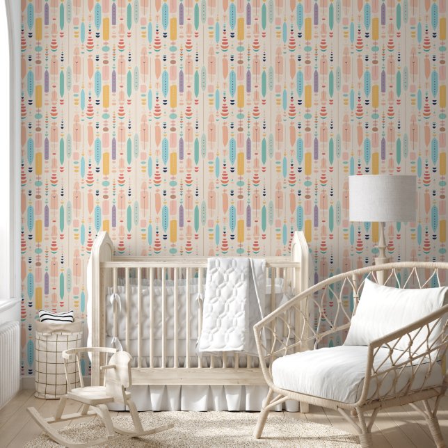 Elegante Beige Regenboog Boho Chic Moderne Patrone Behang (Kinderen)